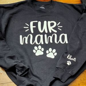 Fur mama crewneck with name on sleeve Small-3XL